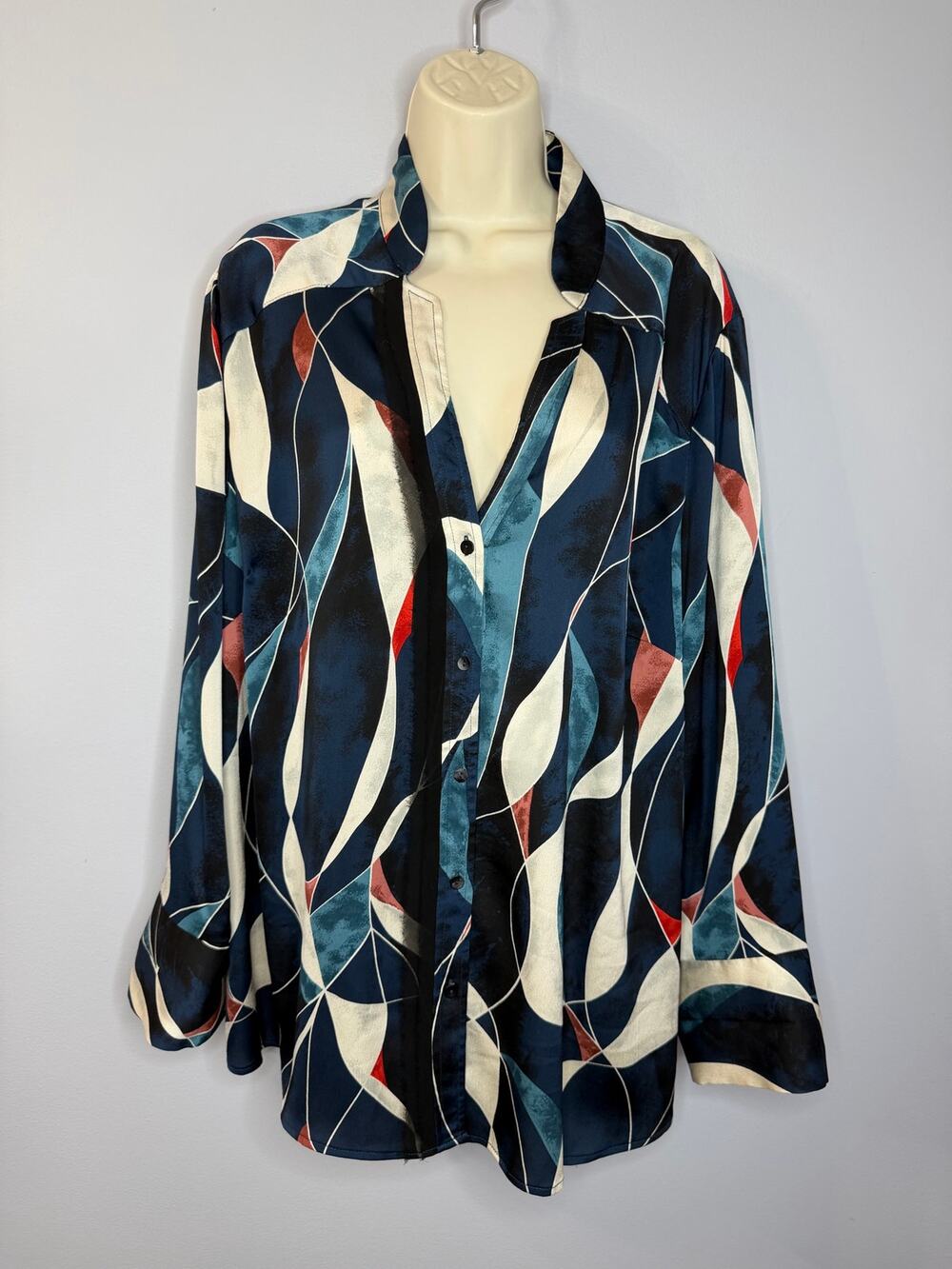 NIC + ZOE Bold Geo Abstract Leaf Print Long Sleeve Button-Up Shirt Women's 2X
